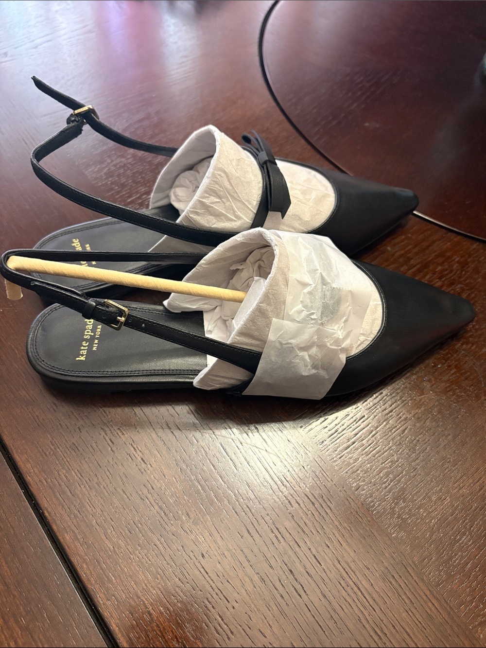 kate spade Black Pointed Slingback Flats with Bow - Picture 2 of 4